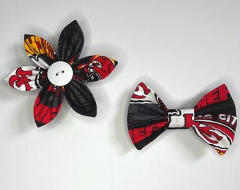 Kansas City Chiefs collar flower or bow tie for dog // cat // puppy // handmade gift // NFL football fan // stocking stuffer // Super Bowl