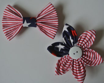 american flag attachable collar flower or bow tie for dog // cat // puppy // america // patriotic // handmade gift // stocking stuffer / USA