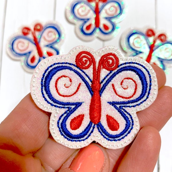 Patriotic Butterfly Feltie, Independence Day Feltie, 4th of July Feltie Embellishment, Butterfly Feltie, Red White Blue, Butterfly Feltie