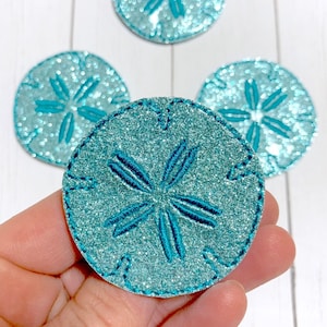 Blue Sand Dollar Feltie, Beach Feltie Embellishment, Summer Felties, Ocean Felties, Glitter Feltie, Sea Shell Feltie, Sea Life Hair Bow