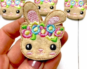 Floral Bunny Feltie, Easter Bunny Feltie Embellishment, Flower Crown Bunny Feltie, Easter Felties, Easter Rabbit Feltie, Pretty Bunny Feltie