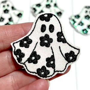 Black Flower Halloween Ghost Feltie, Floral Ghost Feltie Embellishment, Halloween Felties, Spooky Ghost Feltie, Floral Ghost Feltie, Flowers