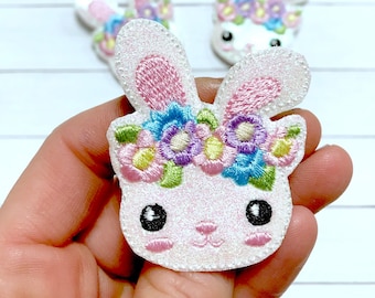 Floral Bunny Feltie, Easter Bunny Feltie Embellishment, Flower Bunny Hair Bow Center, Bunny Floral Crown Felties, Spring Feltie, Easter