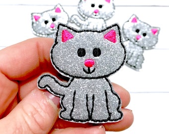 Silver Cat Feltie, Kitty Feltie Embellishment, Cat Feltie, Kitty Cat Feltie, Animal Felties, Silver Kitten Feltie, Glitter Cat Felties