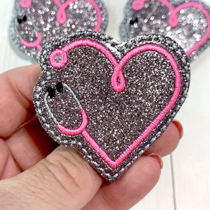 Stethoscope Heart Feltie, Medical Feltie, Nurse Felties, Glitter Stethoscope Feltie, Badge Reel Felties, RN Feltie, Doctor Felties, Nursing