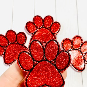 Red Paw Feltie, Paw Print Feltie Embellishment, Dog Paw Feltie, Paw Feltie, Dog Feltie, Doggy Feltie, Red Feltie, Glitter Paw Feltie, Animal