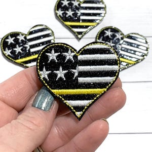 Thin Yellow Line Feltie, Yellow Line Heart Feltie Embellishment, Dispatcher Support Feltie, Security Guard Feltie, USA Feltie, Glitter Felt