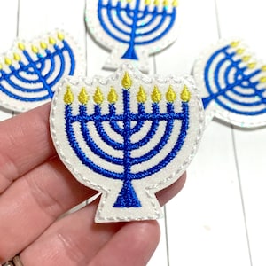 Menorah Feltie, Hanukkah Feltie Embellishment, Holiday Feltie, Blue Holiday Feltie, Glitter Menorah Feltie, Star of David Feltie, Candle