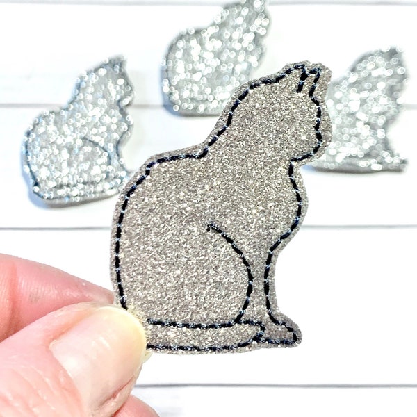 Gray Cat Feltie, Glitter Kitty Feltie Embellishment, Kitty Cat Feltie, Animal Feltie, Barn Cat Feltie, Kitten Felties, Glitter Cat Felties