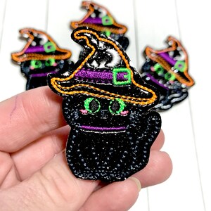 Witch Kitty Feltie, Halloween Feltie Embellishment, Witch Feltie, Cat Feltie, Spooky Cat Feltie, Black Cat Felties, Halloween Kitty Felties