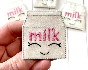 Milk Feltie, Glitter Feltie Embellishment, Embroidered Feltie, Food Feltie, White Milk Feltie, Glitter Milk Feltie, Breakfast Feltie Dessert