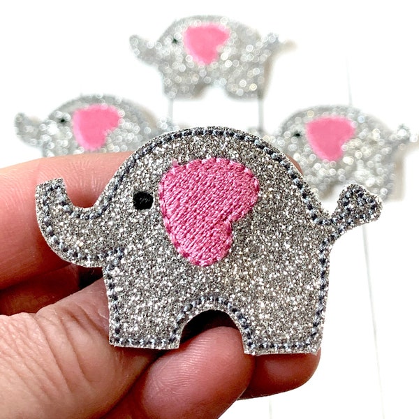 Silver Elephant Feltie, Animal Feltie Embellishment, Elephant Feltie,Glitter Feltie, Elephant Heart Feltie, Love Elephant Feltie, Zoo Feltie