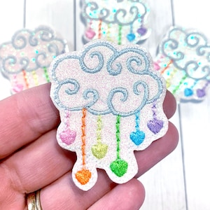 Rain Cloud Felties, Rainbow Heart Feltie, Spring Feltie Embellishment, Rain Feltie, Cloud Felties, Raining Hearts Feltie, Hair Bow Center