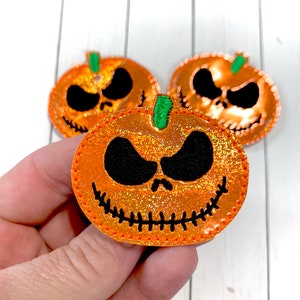 Spooky Jack O Lantern Feltie, Pumpkin Feltie Embellishment, Halloween Feltie, Glitter Pumpkin Feltie, Horror Jack Pumpkin Feltie, Cut Feltie