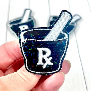 Black Mortar and Pestle, Rx Feltie Embellishment, Pharmacy Feltie, Pharmacy Life Feltie, Medication Feltie, Prescription Feltie, Meds Feltie
