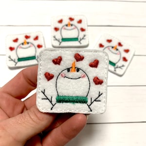 Snowman Love Feltie, Winter Feltie Embellishments, Snowman Heart Feltie, Bow Center, Badge Reel Felties, Christmas Felties, Holiday Felties