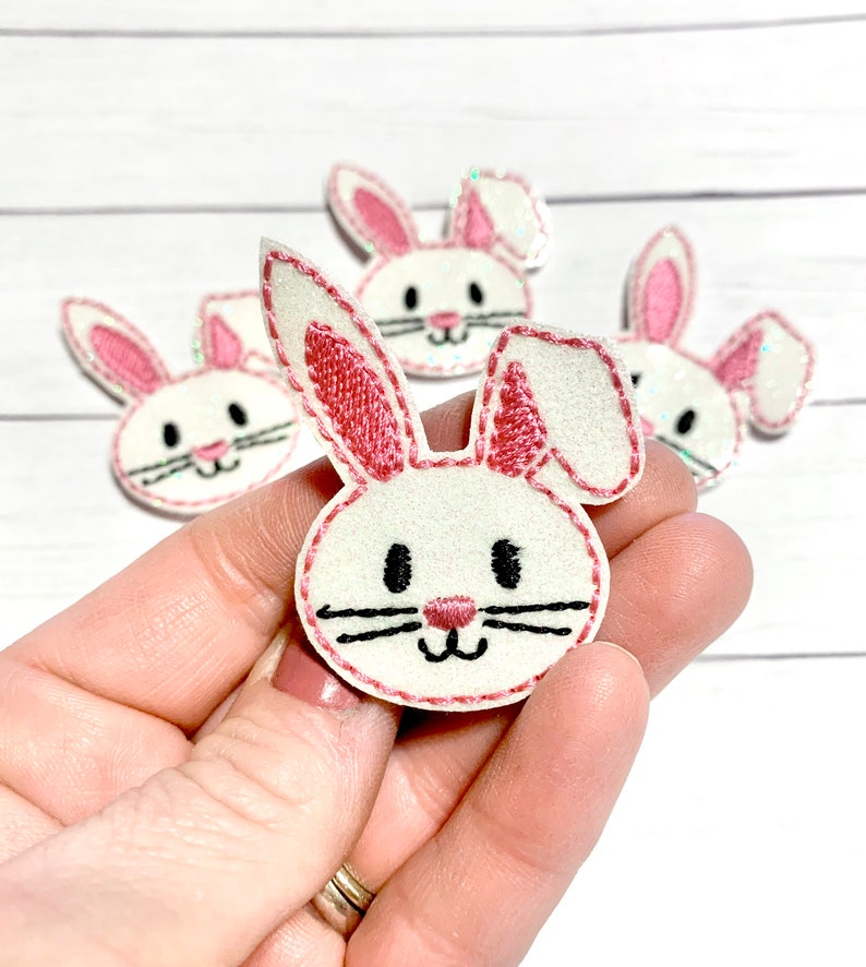 Pink Bunny Feltie, Easter Bunny Feltie Embellishment, Floppy Ear Bunny Feltie, Bunny Hair Bow Center, Easter Felties, Rabbit Feltie, Glitter bild 5