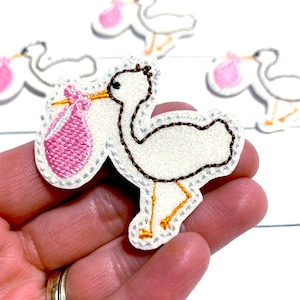 Girl Stork Feltie, Stork Baby Feltie Embellishment, Baby Feltie, Animal Feltie, Nurse Feltie, Labor Nurse Feltie, L&D Felties, Stork Felties