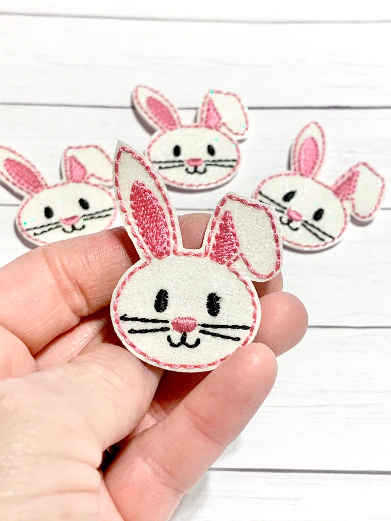 Pink Bunny Feltie, Easter Bunny Feltie Embellishment, Floppy Ear Bunny Feltie, Bunny Hair Bow Center, Easter Felties, Rabbit Feltie, Glitter bild 2