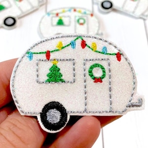 Christmas Camper Feltie, RV Christmas Feltie, Glitter Feltie Embellishment, Country Christmas Feltie, Winter Camper Felties, Vintage Feltie