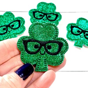 Nerdy Shamrock Feltie, Geeky Shamrock Feltie Embellishment, St Patricks Feltie, Irish Felties St Patty's Day Felties, Lucky Feltie Clover