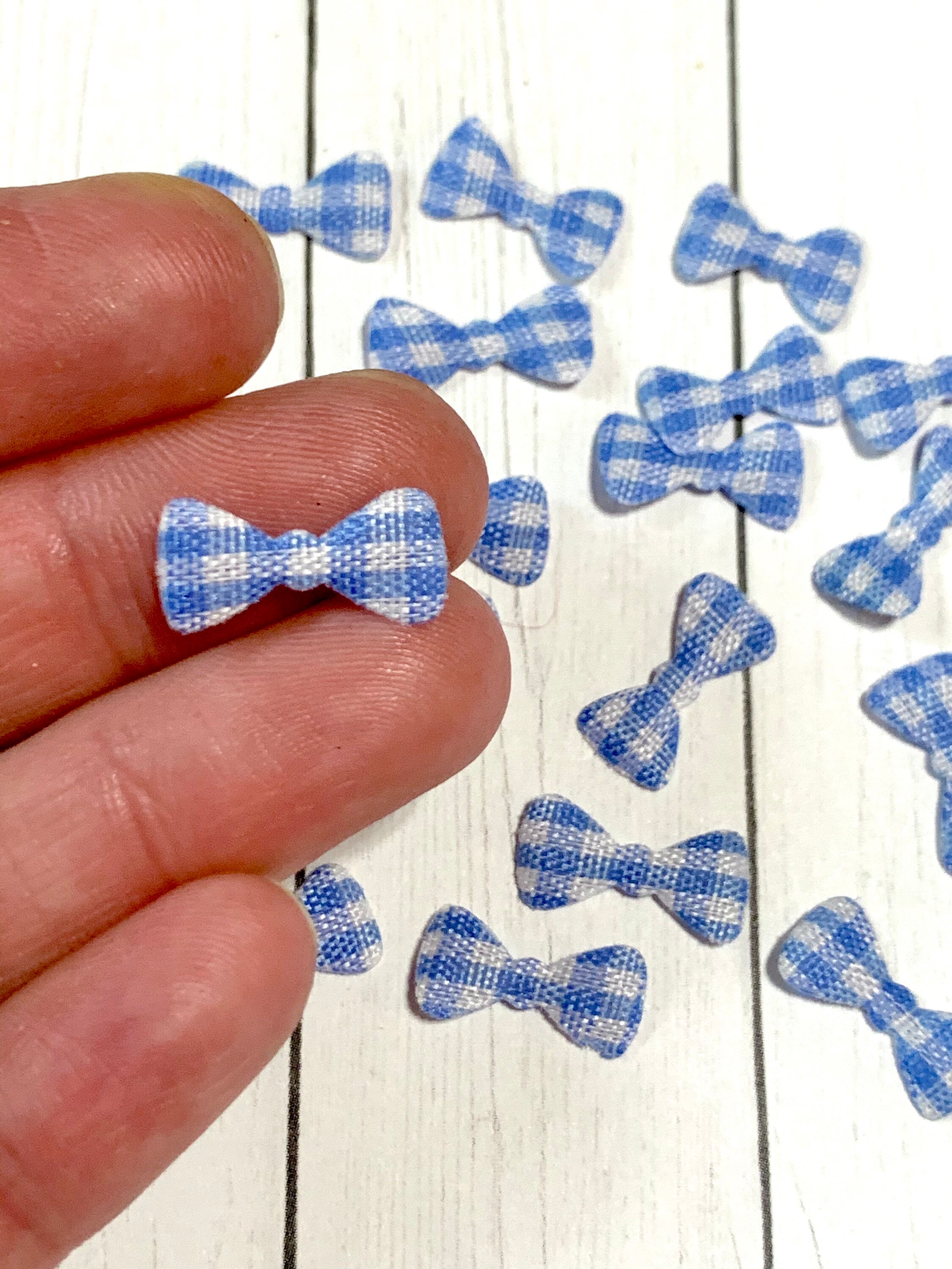 Blue Plaid Bow Tiny Fabric Bow Mini Bow Embellishment 50 Etsy UK
