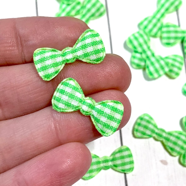 GREEN Plaid Padded Bow Applique, Green Mini Bow, Plaid Bow For Felties, Christmas Bow Fall Bow, Bow Embellishment, Small Bow, Bow Decoration