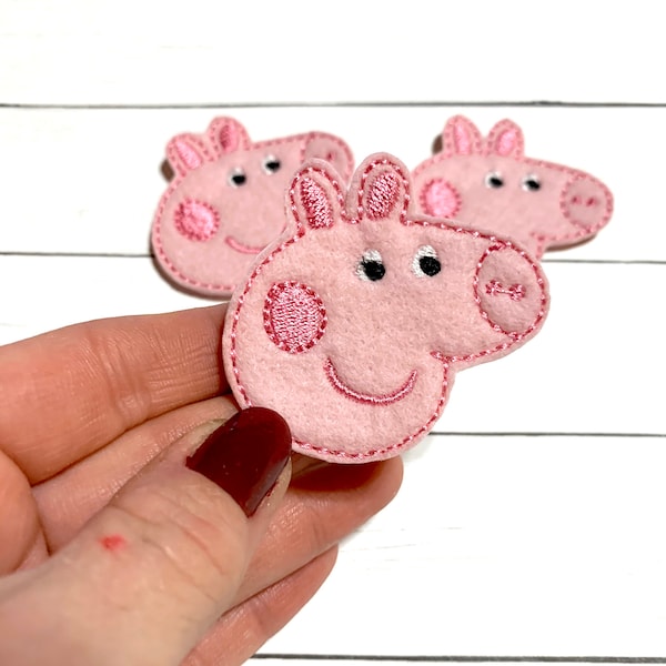 Pig Feltie, Piggy Feltie Embellishment, Piggy Face Feltie, Animal Feltie Embellishment, Pig Bow Center, Badge Reel Felties, Pink Pig Feltie