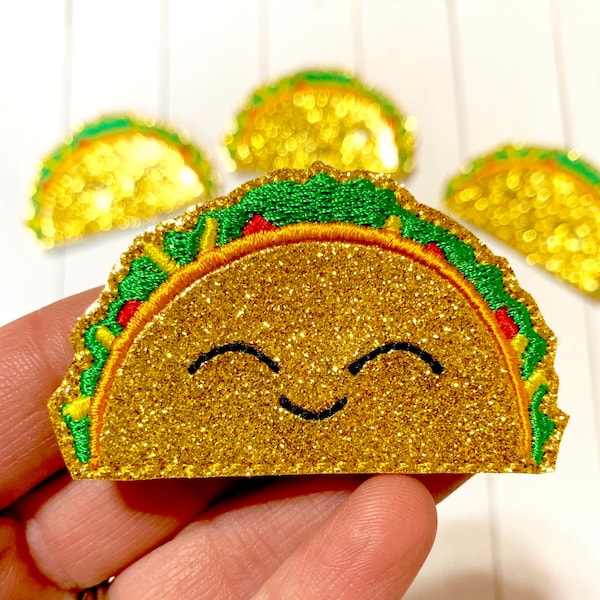 Happy Taco Feltie, Glitter Food Felties, Taco Lover Felties, Mexican Taco Feltie Embellishment, Mexican Food Feltie, Cinco De Mayo Feltie
