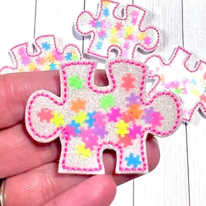 Pink Autism Awareness Feltie, Pink Puzzle Feltie Embellishment, Neon Puzzle Feltie, Autism Felties, Awareness Felties, Be You Felties, Love