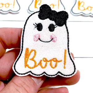 Boo Glitter Ghost Feltie, Girl Ghost Feltie Embellishment, Halloween Felties, Hair Bow Centers, Black Boo Ghost Feltie, Cutie Ghost Feltie