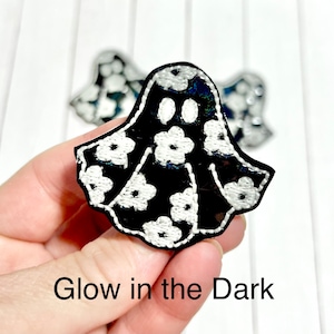Glow in the Dark Flower Ghost Feltie, Cute Floral Ghost Feltie, Halloween Felties, Glow in Dark Felties, Halloween Ghost Feltie, Hair Bow