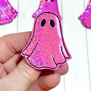 Neon Pink Ghost Feltie, Cute Halloween Ghost Feltie Embellishment, Hair Bow Center, Halloween Felties, Ghost Felties, Holiday Felt Applique