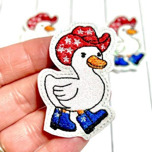 Patriotic Goose Feltie, USA Cowboy Goose Feltie Embellishment, Cowboy Duck Felties, 4th July Goose Feltie, Silly Goose Felties, Star Goose