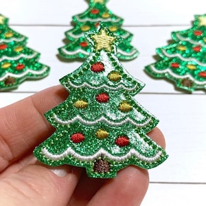 Christmas Tree Feltie, Glitter Tree Feltie Embellishment, Christmas Felties, Winter Feltie, Badge Feltie, Tree Bow Center, Holiday Felties