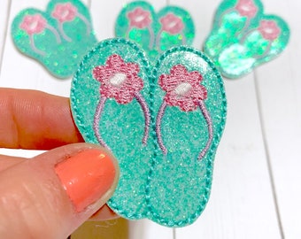 Flip Flops Feltie, Sandal Feltie Embellishment, Summer Felties, Beach Flip Flops Felties, Shoe Felties, Aqua Flipflop Felties, Flower Feltie