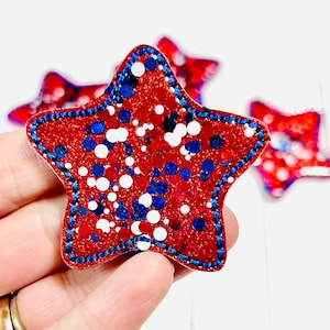 Red Star Feltie, Glitter Star Feltie Embellishment, Patriotic Feltie, Glitter Confetti Filled Star Feltie, 4th July Feltie, Love USA Freedom