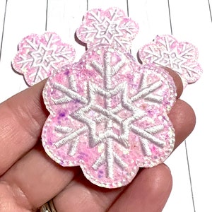Pink Snowflake Feltie, Winter Feltie Embellishment, Christmas Feltie, Pink Snowflake Feltie, Embroidered Feltie, Felt Applique, Snow Feltie