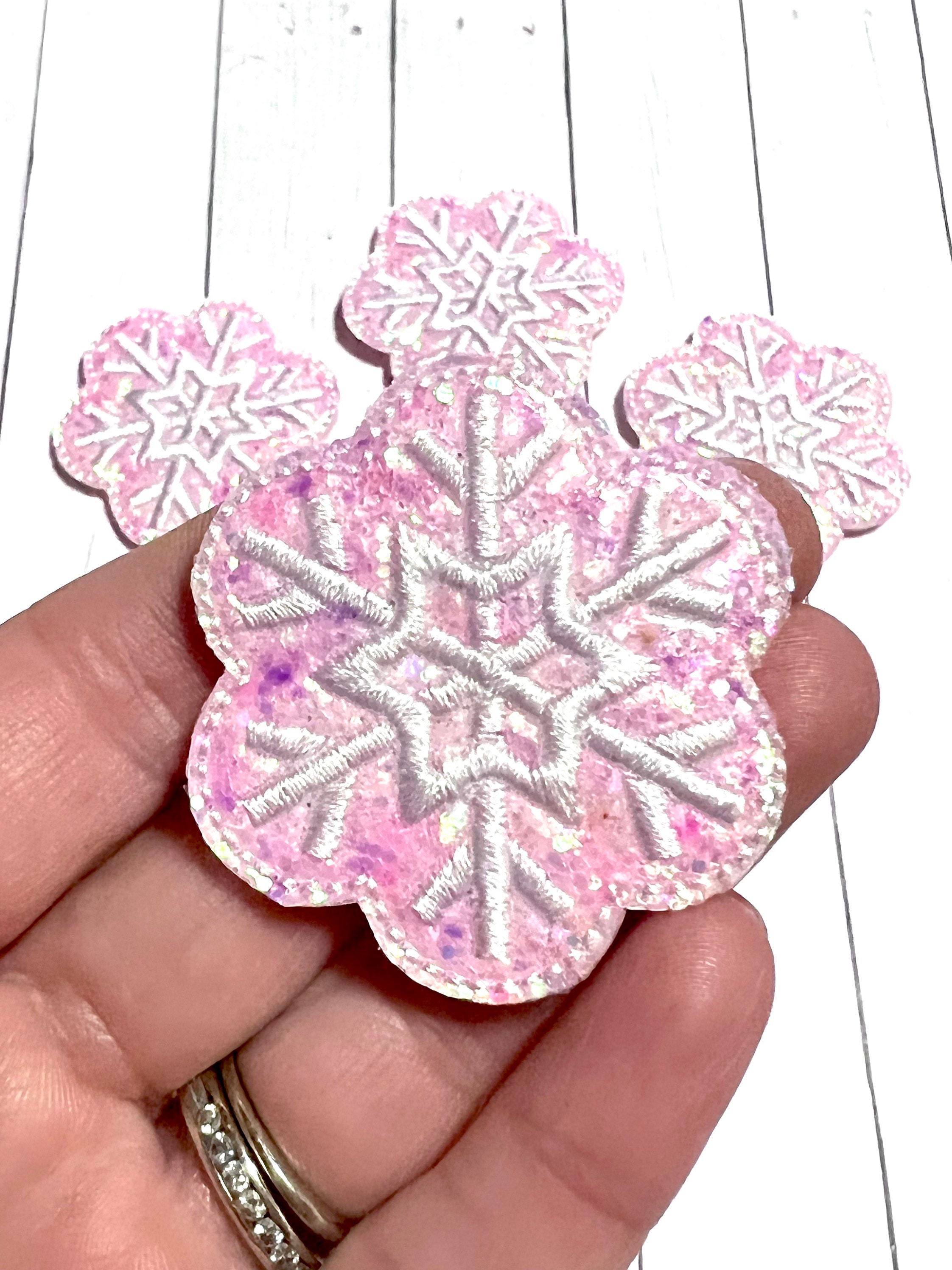 2-Pack Pink Snowflake Iron-On Embroidery Patches - Holiday & Christmas Emblems