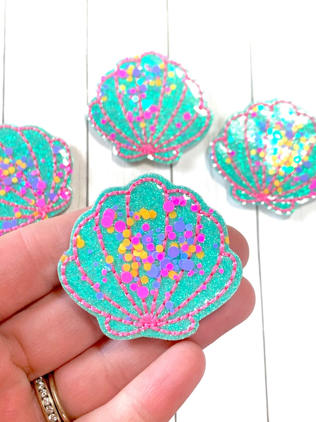 Seashell Feltie, Shell Glitter Confetti Feltie Embellishment, Beach ...