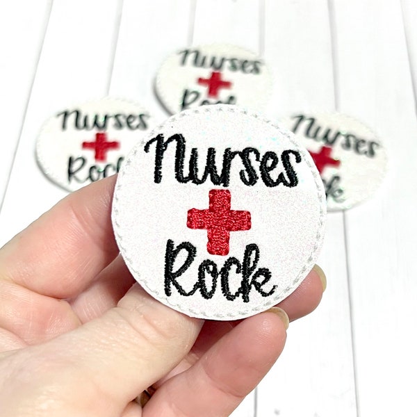 Nurses Rock Feltie, Medical Feltie Embellishment, Red Glitter Feltie, Nurse Feltie, RN Felties, Lpn Feltie, Badge Feltie, Healthcare Feltie