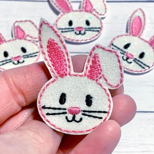 Pink Bunny Feltie, Easter Bunny Feltie Embellishment, Floppy Ear Bunny Feltie, Bunny Hair Bow Center, Easter Felties, Rabbit Feltie, Glitter bild 1