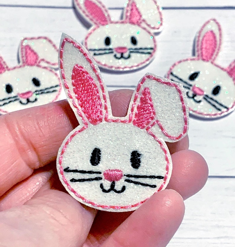 Pink Bunny Feltie, Easter Bunny Feltie Embellishment, Floppy Ear Bunny Feltie, Bunny Hair Bow Center, Easter Felties, Rabbit Feltie, Glitter bild 1