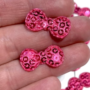 Mini Padded Bow, Dark Pink Little Bows, Sequin Mini Bows, Feltie Mini Bows, Glitter Sequin Tiny Bow Applique, Hair Bow Supply, Add On Bow