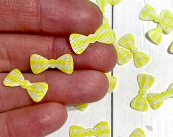 Noeud écossais jaune, petit noeud en tissu, mini noeud d'embellissement, petits noeuds de 50 pièces, embellissement de noeud, petit noeud écossais, embellissement de noeud jaune