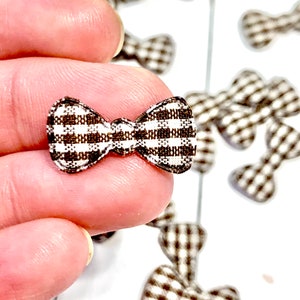 Brown Plaid Padded Bow, Mini Padded Bow, Bow Embellishment, Plaid Fabric Tiny Bows, Small Feltie Bow, Add On Bow Applique, Fall Mini Bow