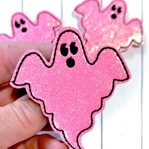 Glow In The Dark Pink Ghost Felties, Ghost Feltie Embellishment, Halloween Felties, GITD Felties, Glow In Dark Feltie, Glitter Ghost Felties