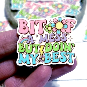 Doin My Best Acrylic Flatback, Bit of A Mess Planar Resin, Mental Health Flatback, Motivational Acrylic Resin, Positivity Acrylic, Counselor