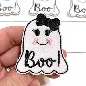Glitter Boo Ghost Feltie, Girl Ghost Feltie Embellishment, Halloween Felties, Hair Bow Centers, Ghost Felties, Spooky Feltie, Hey Boo Ghost