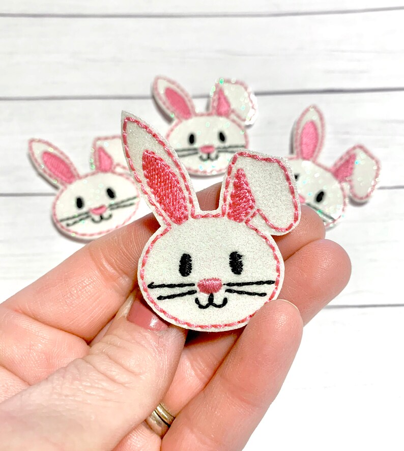 Pink Bunny Feltie, Easter Bunny Feltie Embellishment, Floppy Ear Bunny Feltie, Bunny Hair Bow Center, Easter Felties, Rabbit Feltie, Glitter bild 3